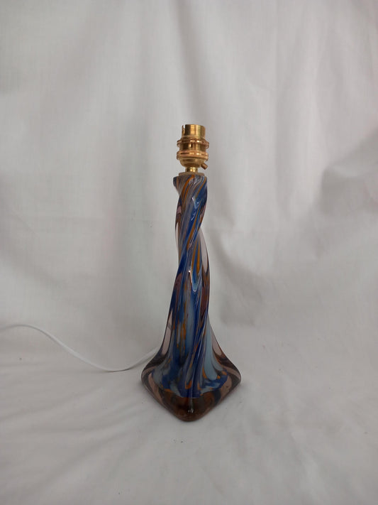 Mid century blue, orange and white Murano glass accent lamp