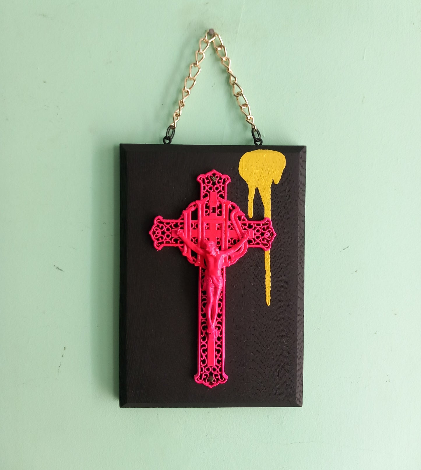 Hand made upcycled neon Jesus crucifix wall art