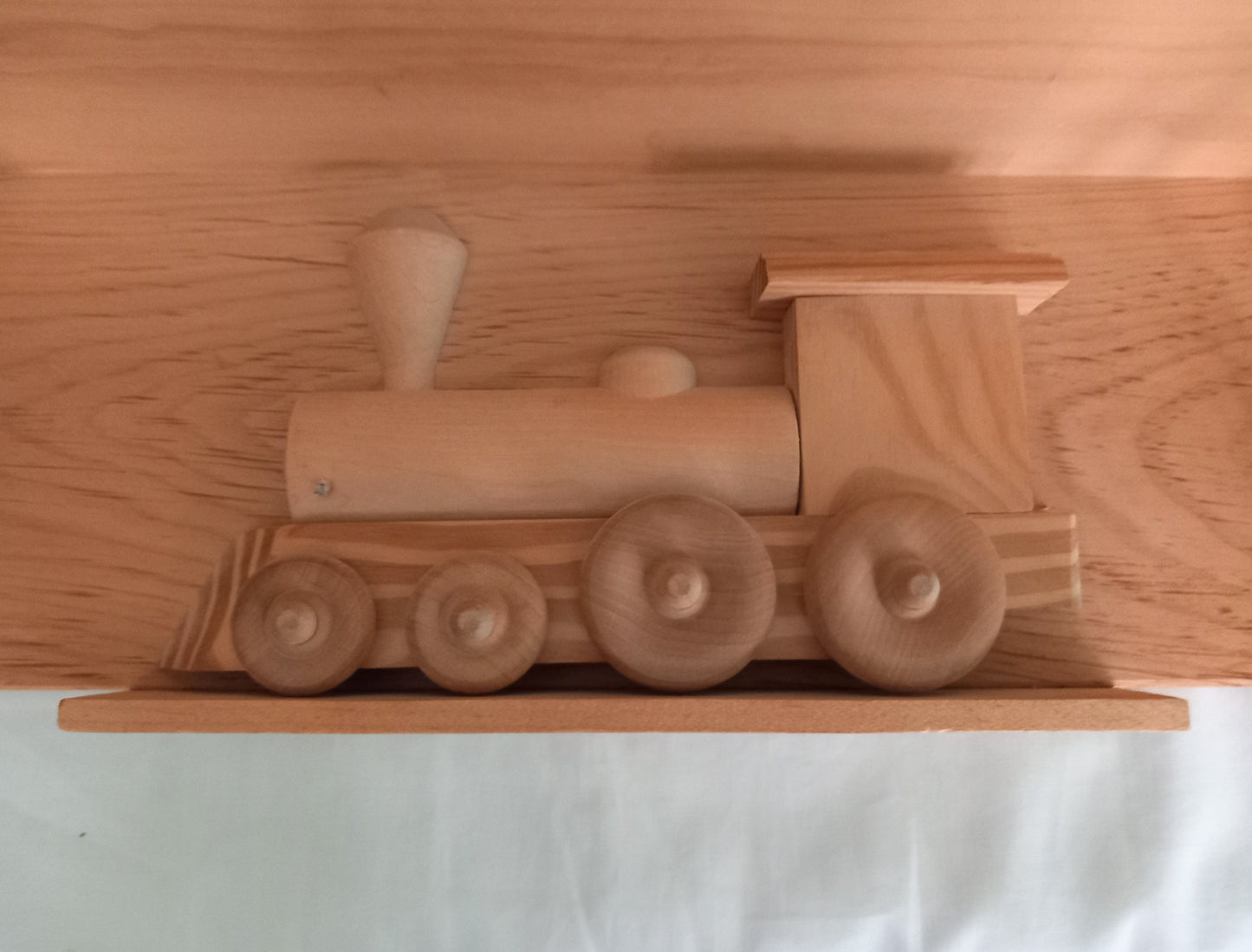 Hand made solid wood train design shelf with hooks