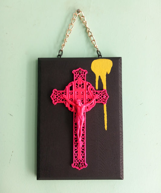 Hand made upcycled neon Jesus crucifix wall art