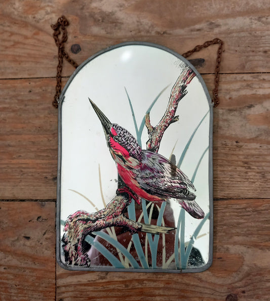 Vintage small arched wall mirror with bird design