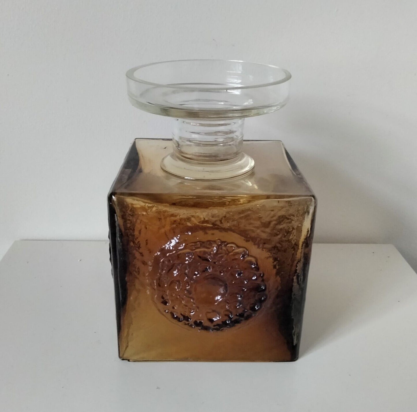 Scandinavian Oy Kumela cola brown textured glass candle holder vase