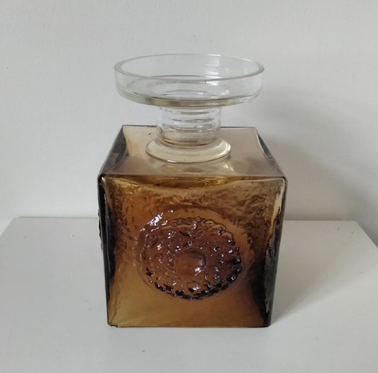 Scandinavian Oy Kumela cola brown textured glass candle holder vase