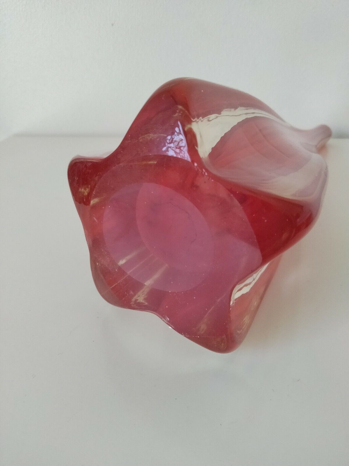 Mid Century Scandinavian star shaped red cased glass bud vase