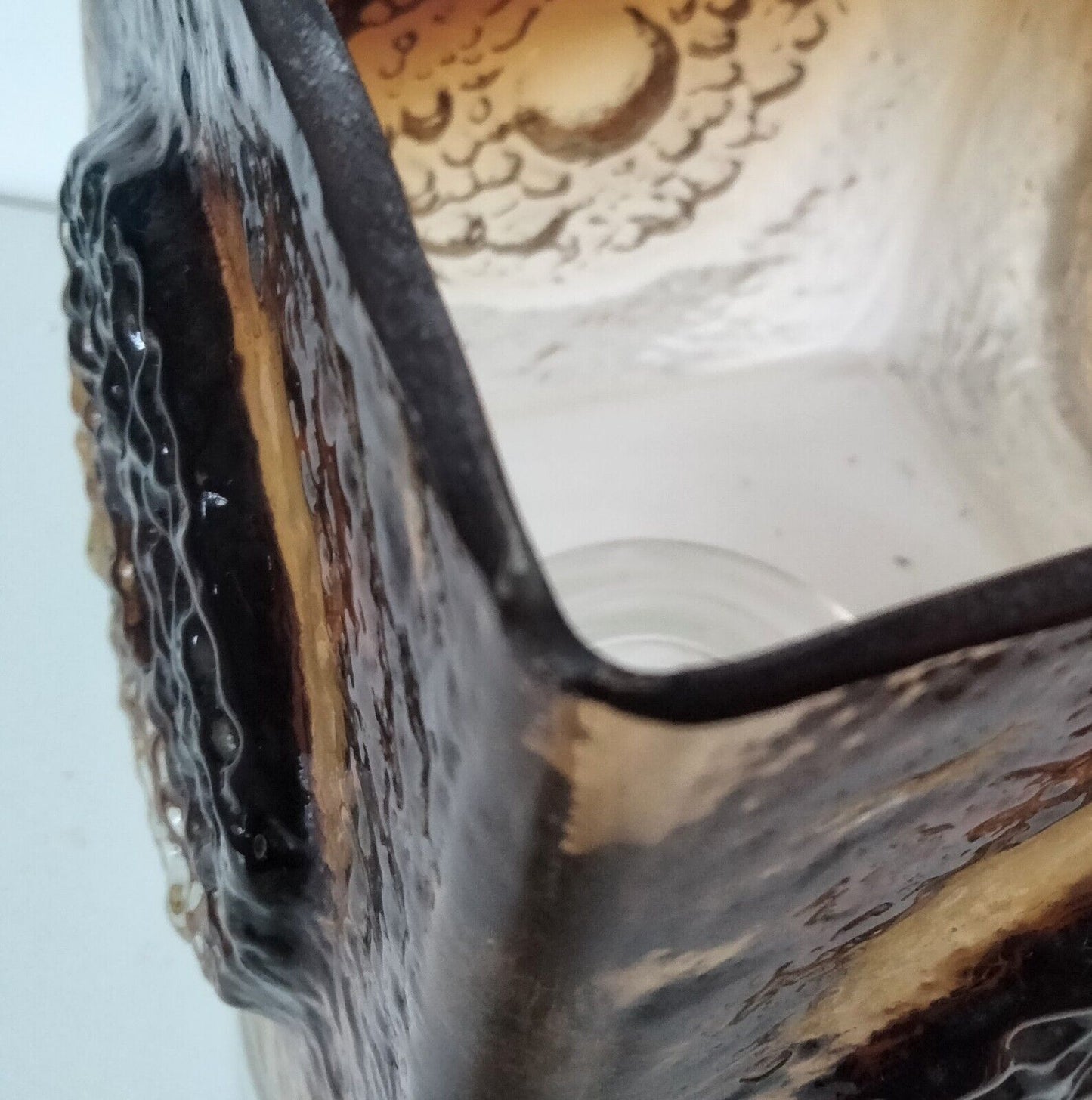 Scandinavian Oy Kumela cola brown textured glass candle holder vase