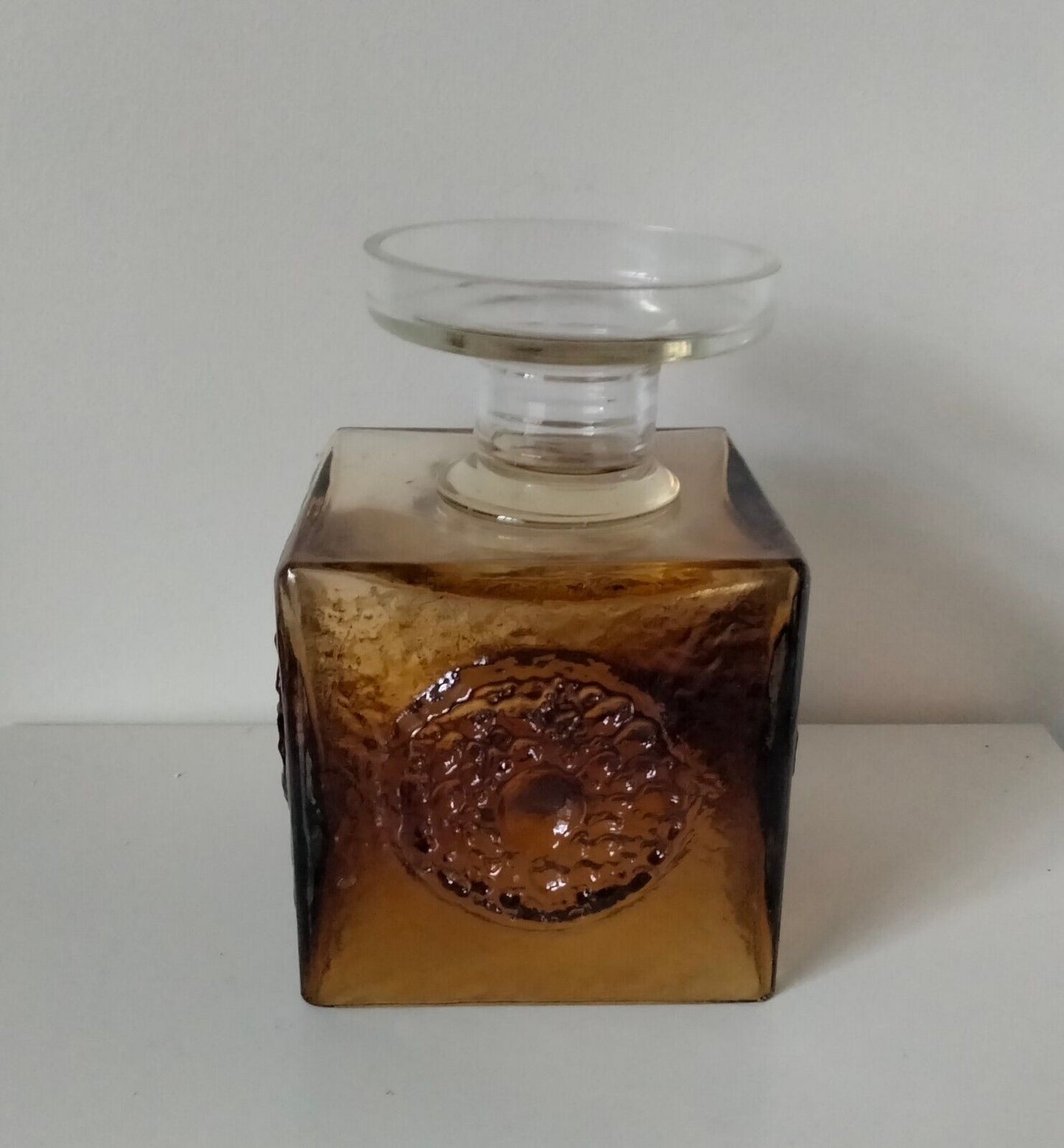 Scandinavian Oy Kumela cola brown textured glass candle holder vase