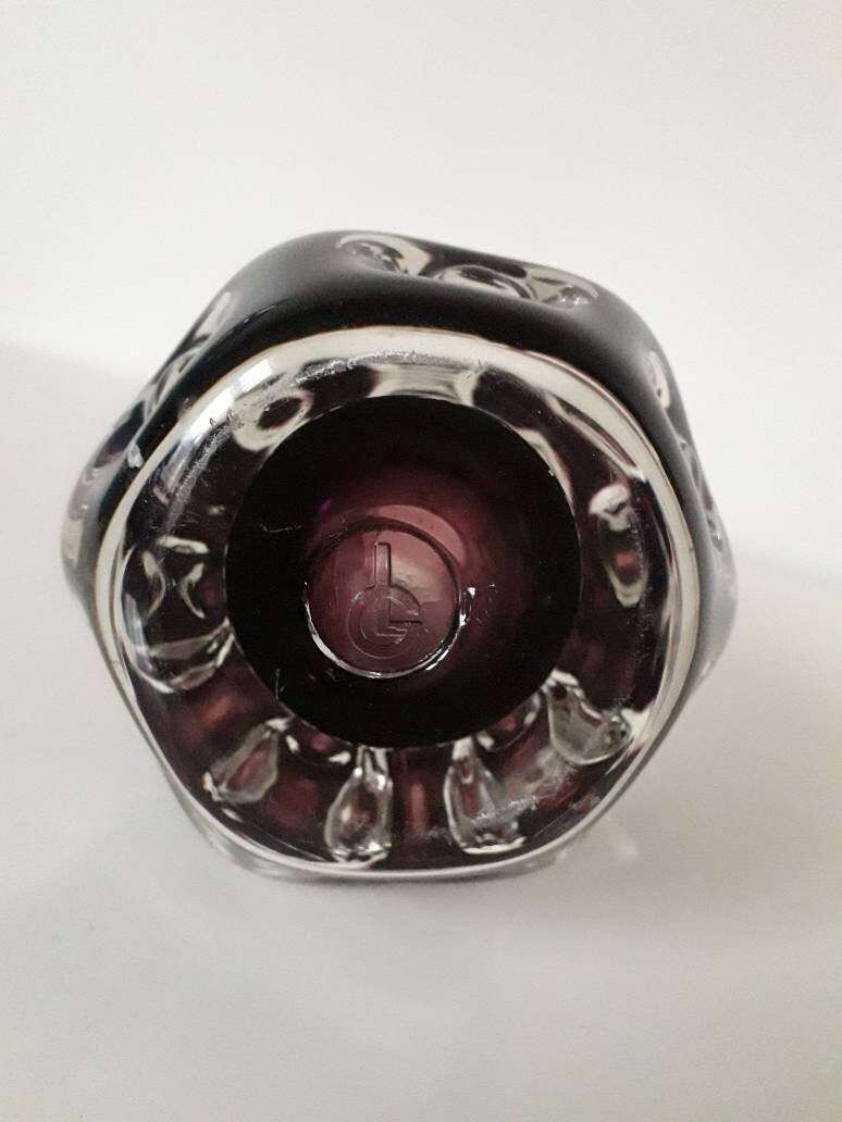 Mid century Liskeard amethyst purple cased glass knobbly vase