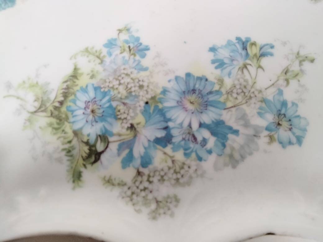 Art nouveau style china dressing table vanity tray with blue flowers