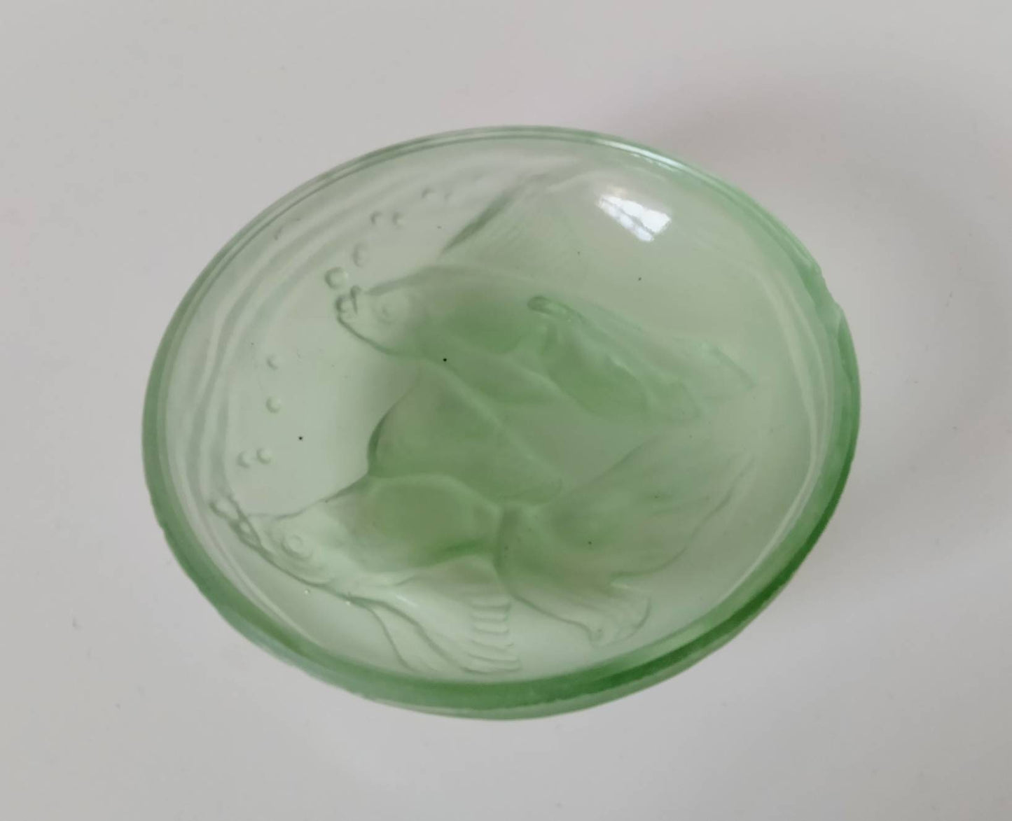 Art Deco Green Glass Fish Design Dressing Table Pin Dish