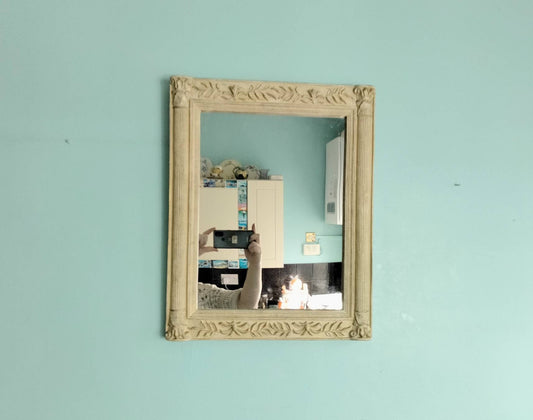 Cream moulded framed wall mirror with column design 20"