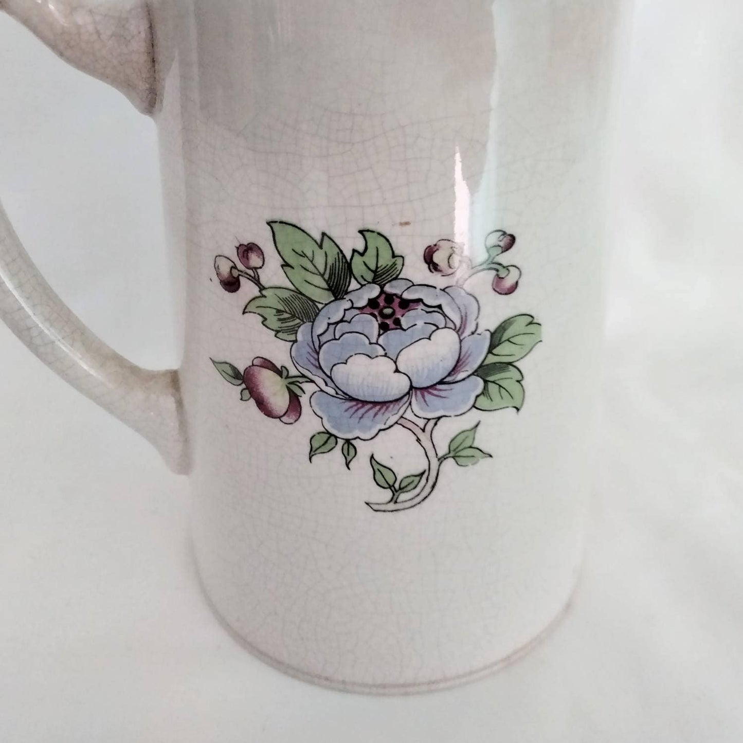 Antique Britannia Pottery pink & blue flower ceramic jug