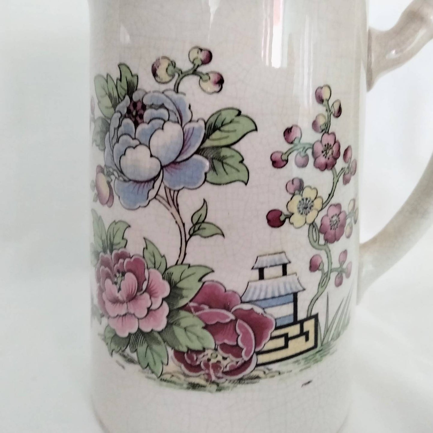 Antique Britannia Pottery pink & blue flower ceramic jug