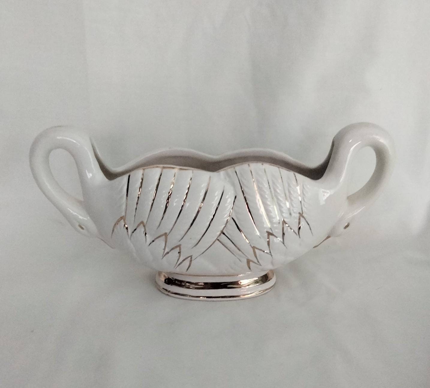 1950s white & gold swan ceramic posy vase
