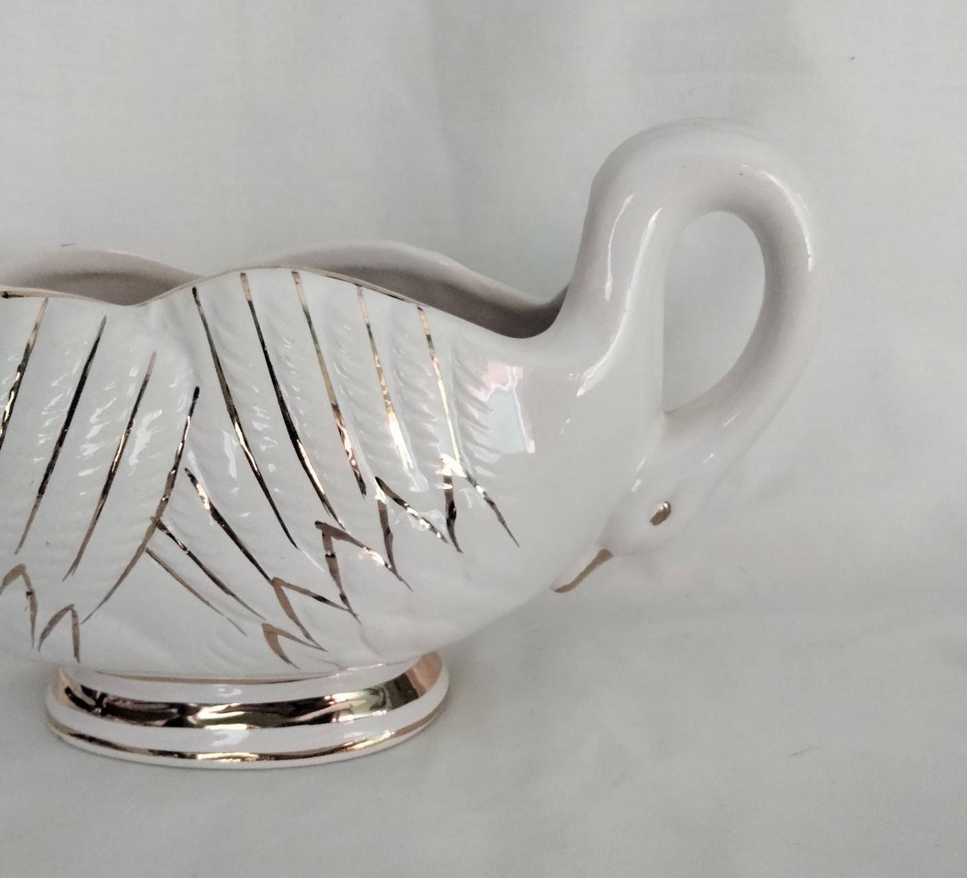1950s white & gold swan ceramic posy vase