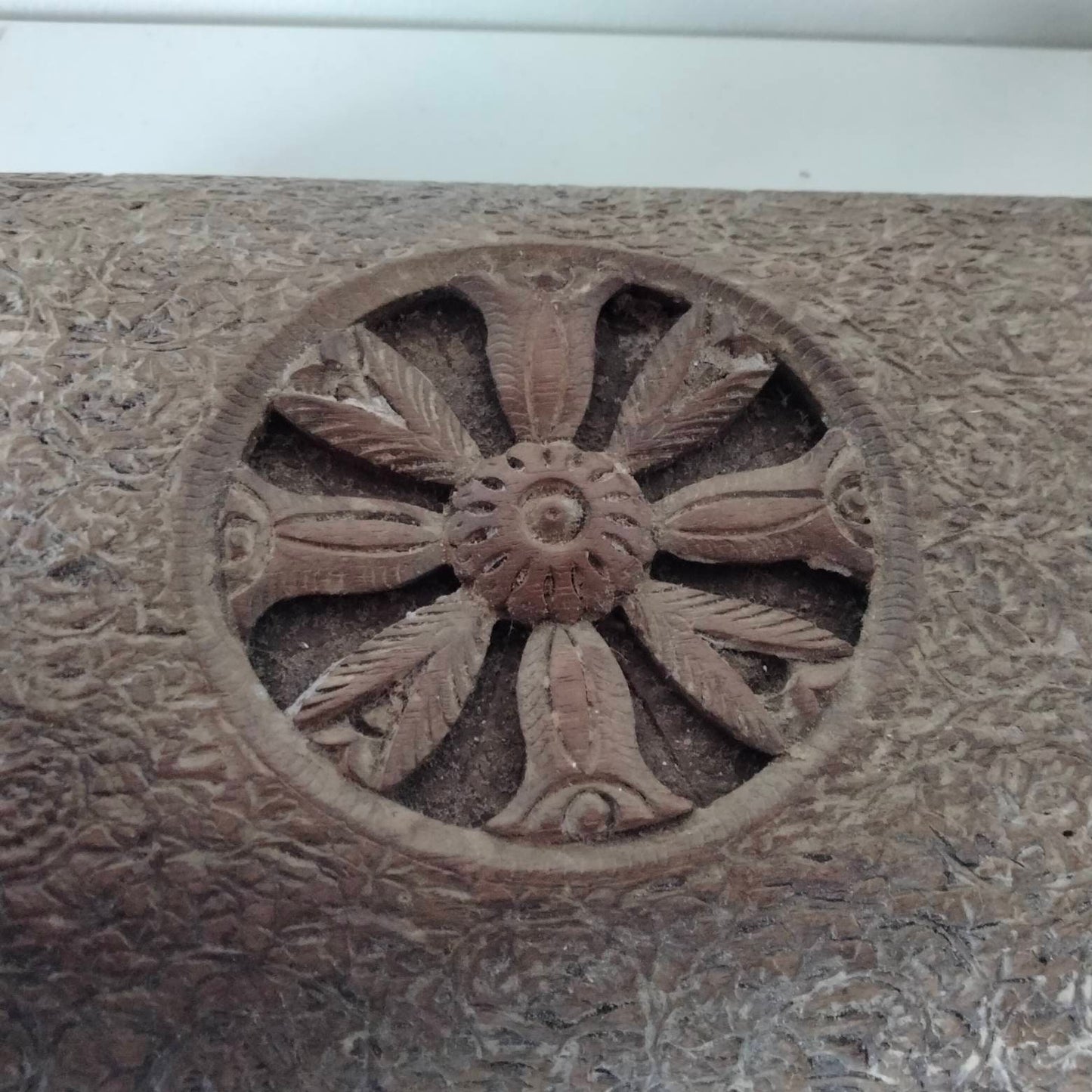 Antique Indian carved wood velvet lined jewellery box