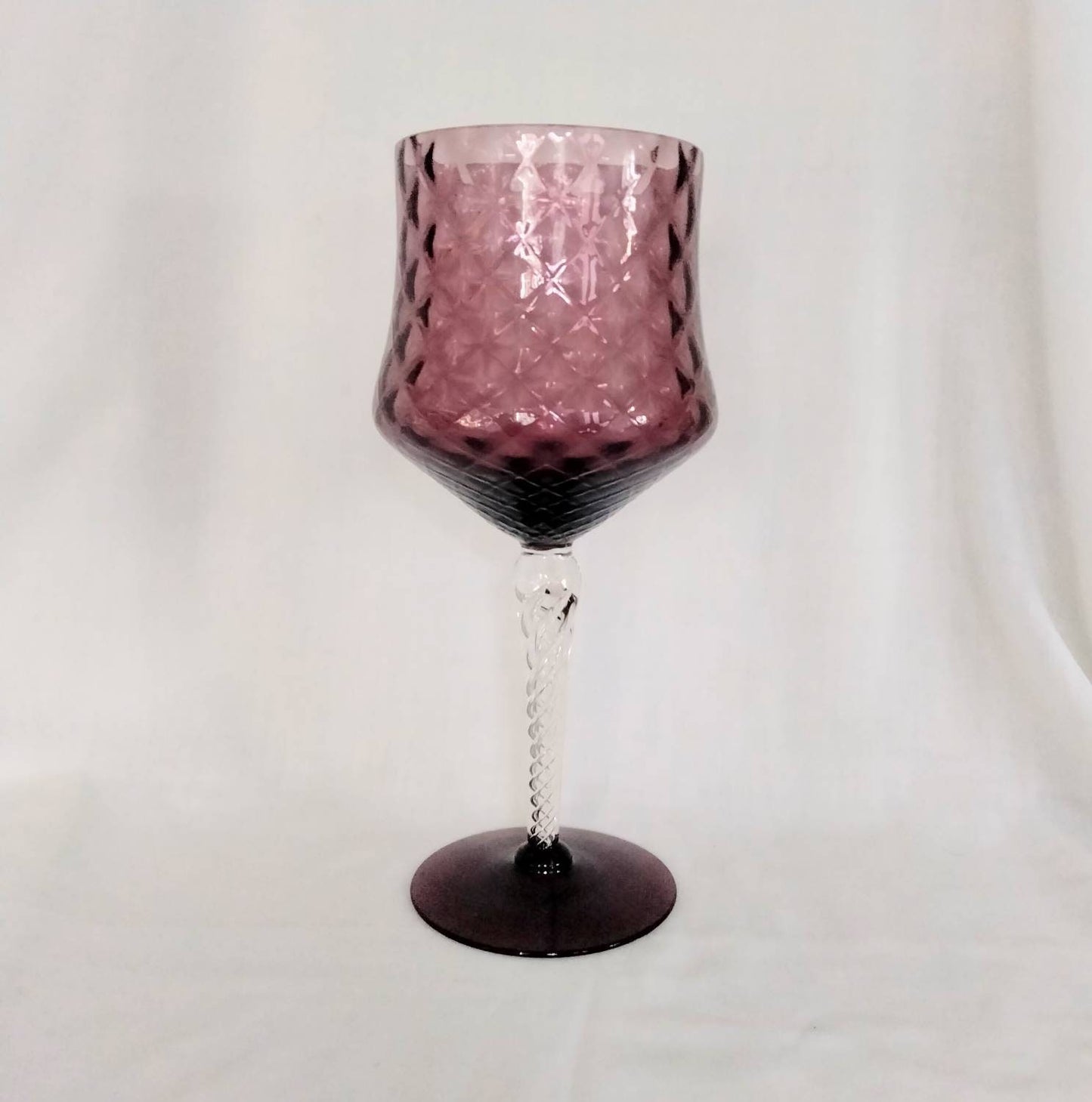 Mid century Empoli Italian large purple glass twist stem vase