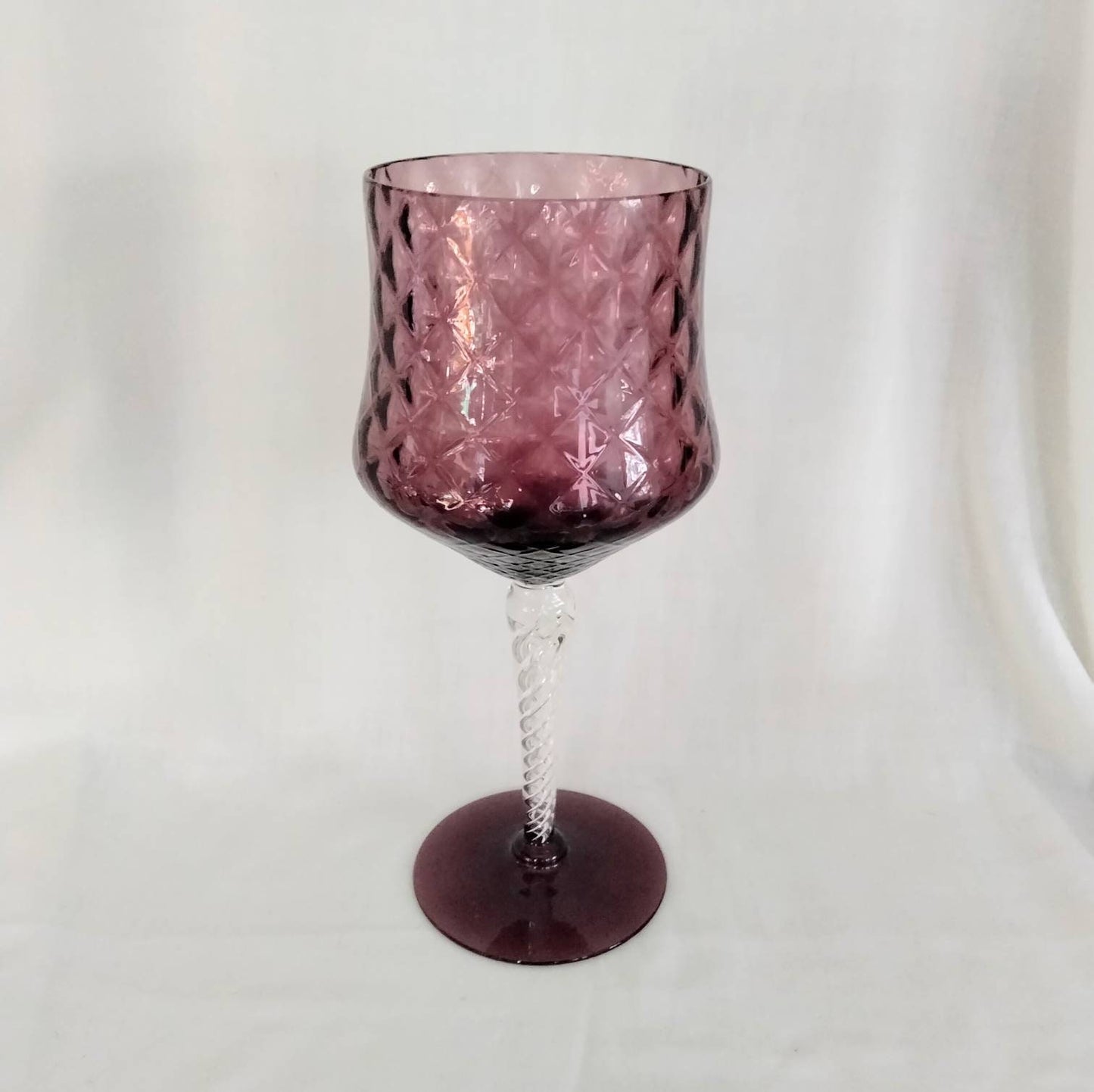 Mid century Empoli Italian large purple glass twist stem vase