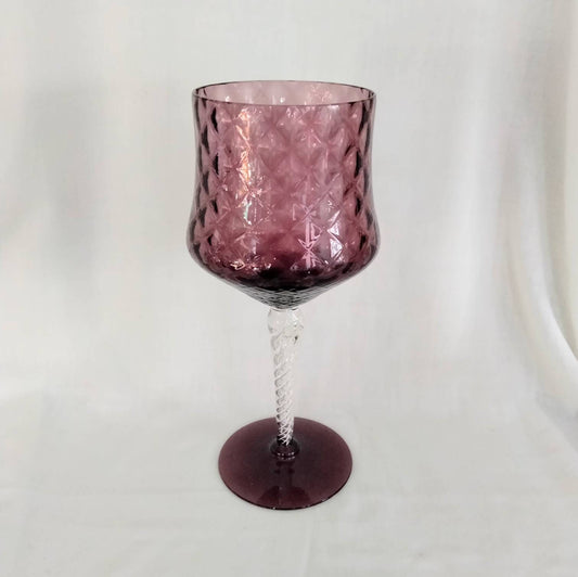 Mid century Empoli Italian large purple glass twist stem vase
