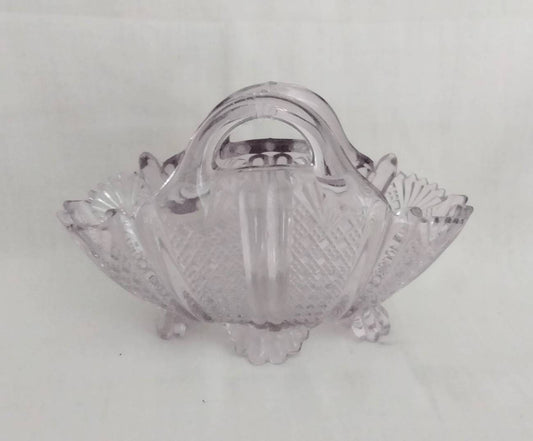 Victorian Davidson lilac tint pressed glass basket posy vase