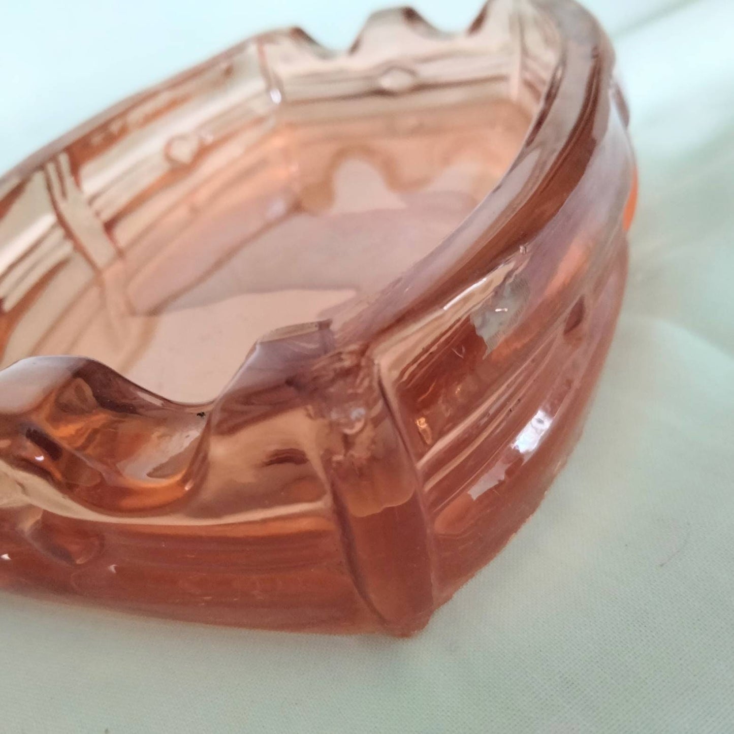 Art Deco Mastiff Dog Intaglio Pink Pressed Glass Ashtray Or Trinket Dish