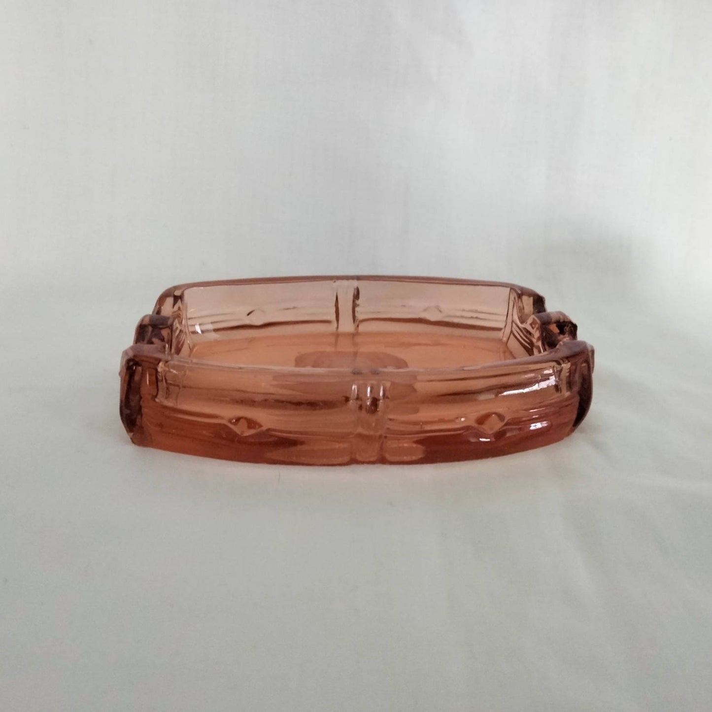 Art Deco Mastiff Dog Intaglio Pink Pressed Glass Ashtray Or Trinket Dish