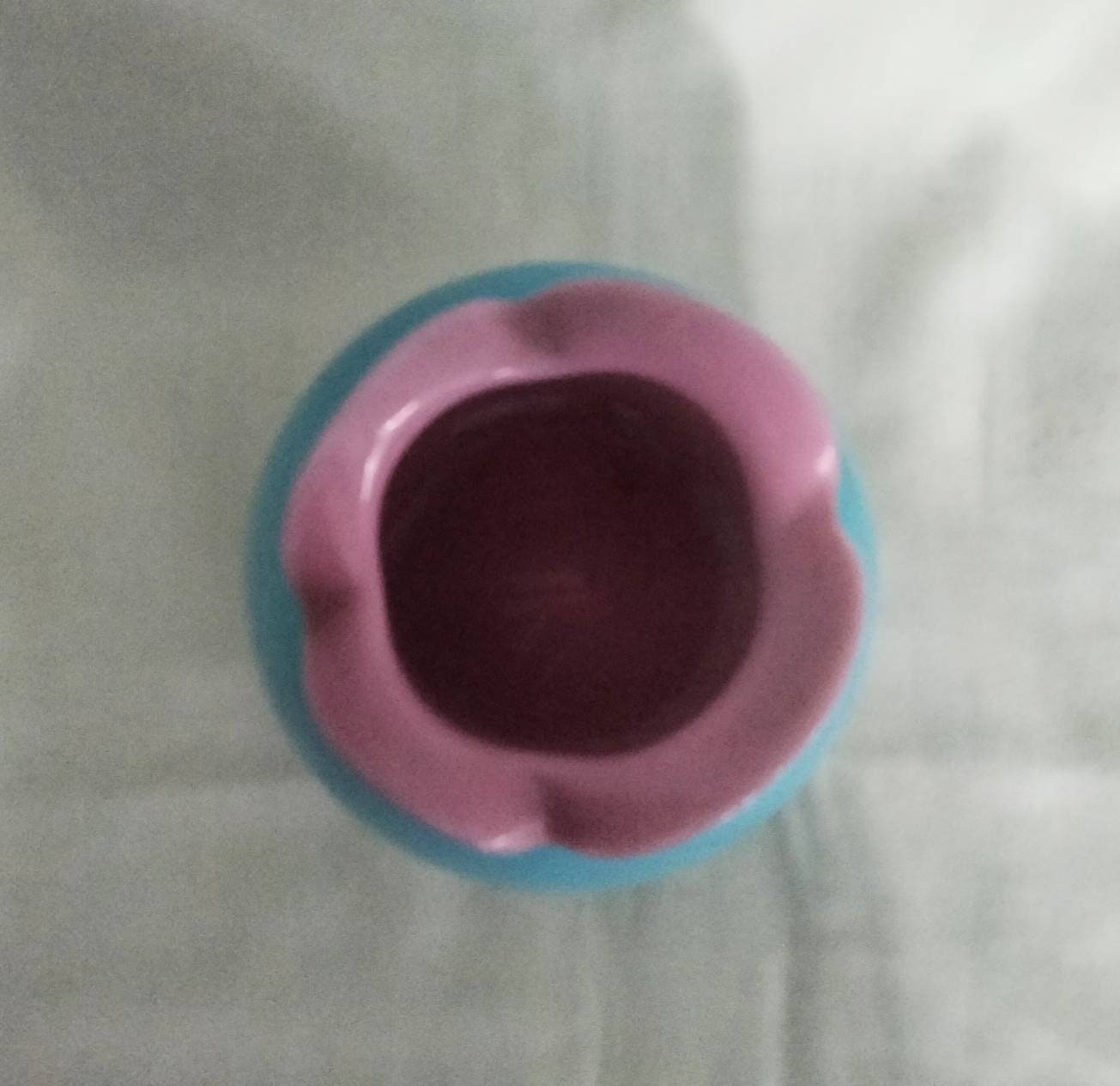 Hand blown c1950s Victorian style pink & blue opaque milk glass anenome vase
