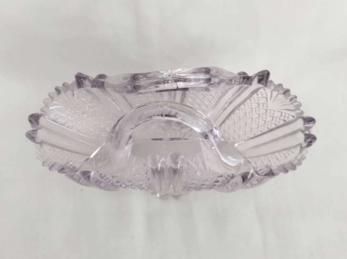 Victorian Davidson lilac tint pressed glass basket posy vase