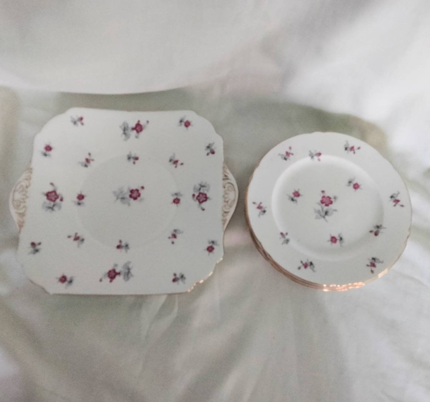 Shelley Charm 1950s red flower pattern sandwich set