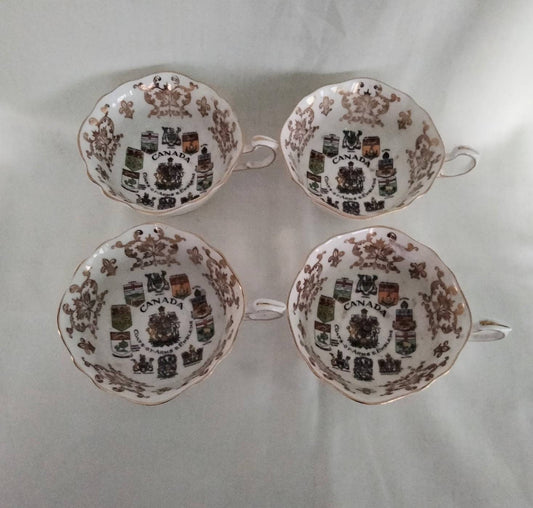 4 Emblems Of Canada Paragon Bone China coats of arms pattern tea cups