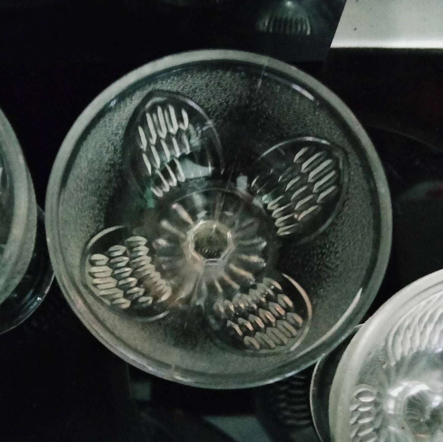 1950s clear textured pressed glass dessert or salad set with 8 pieces
