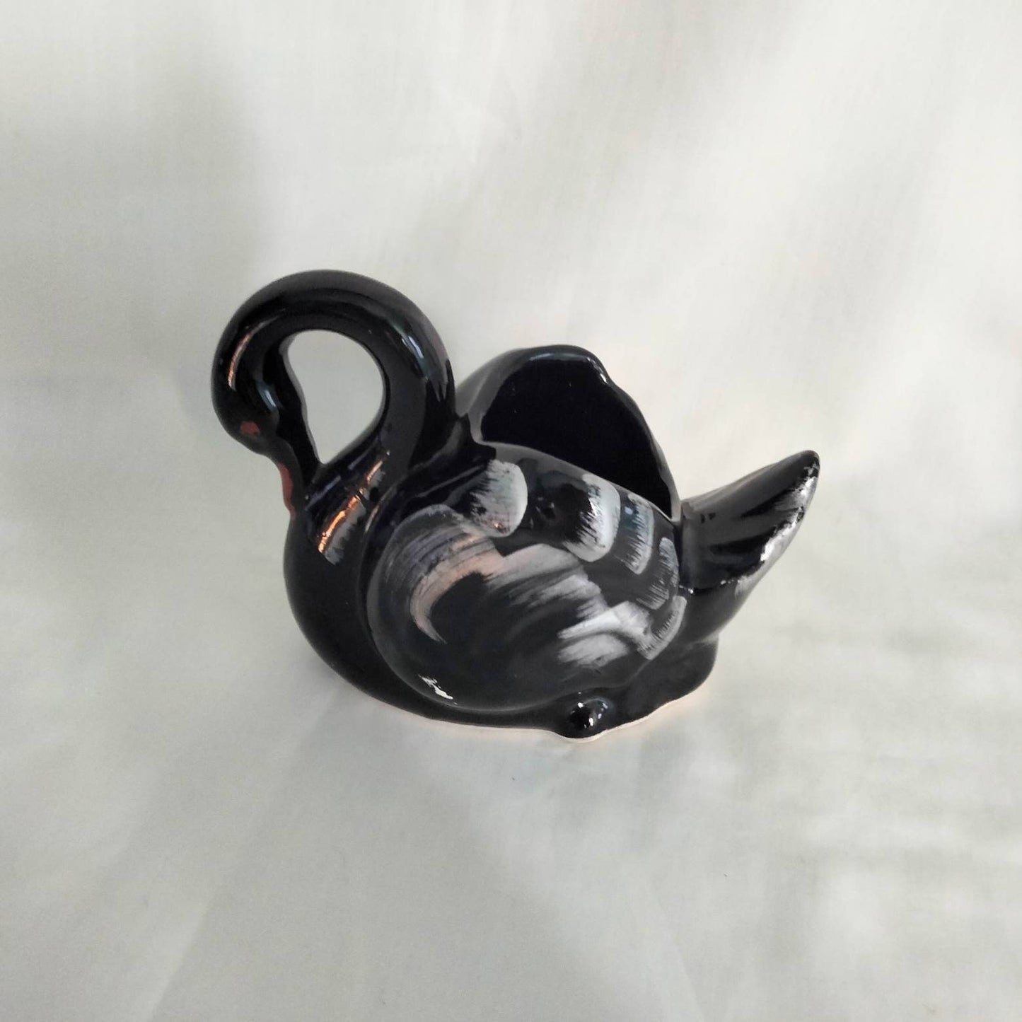 Mid century 1950s black swan planter vase 6.25"