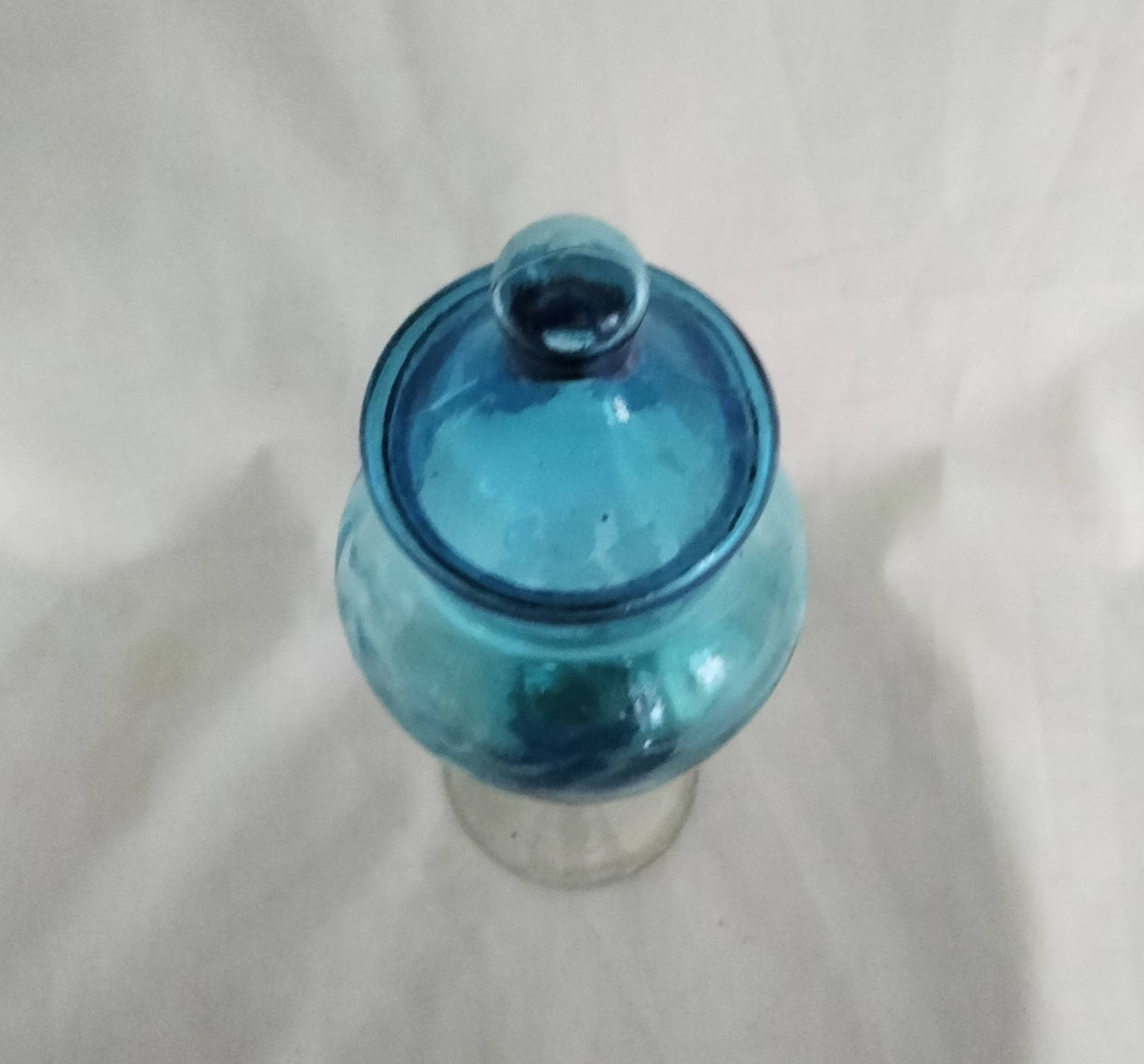 Mid century Empoli Italian blue glass twist lidded vase