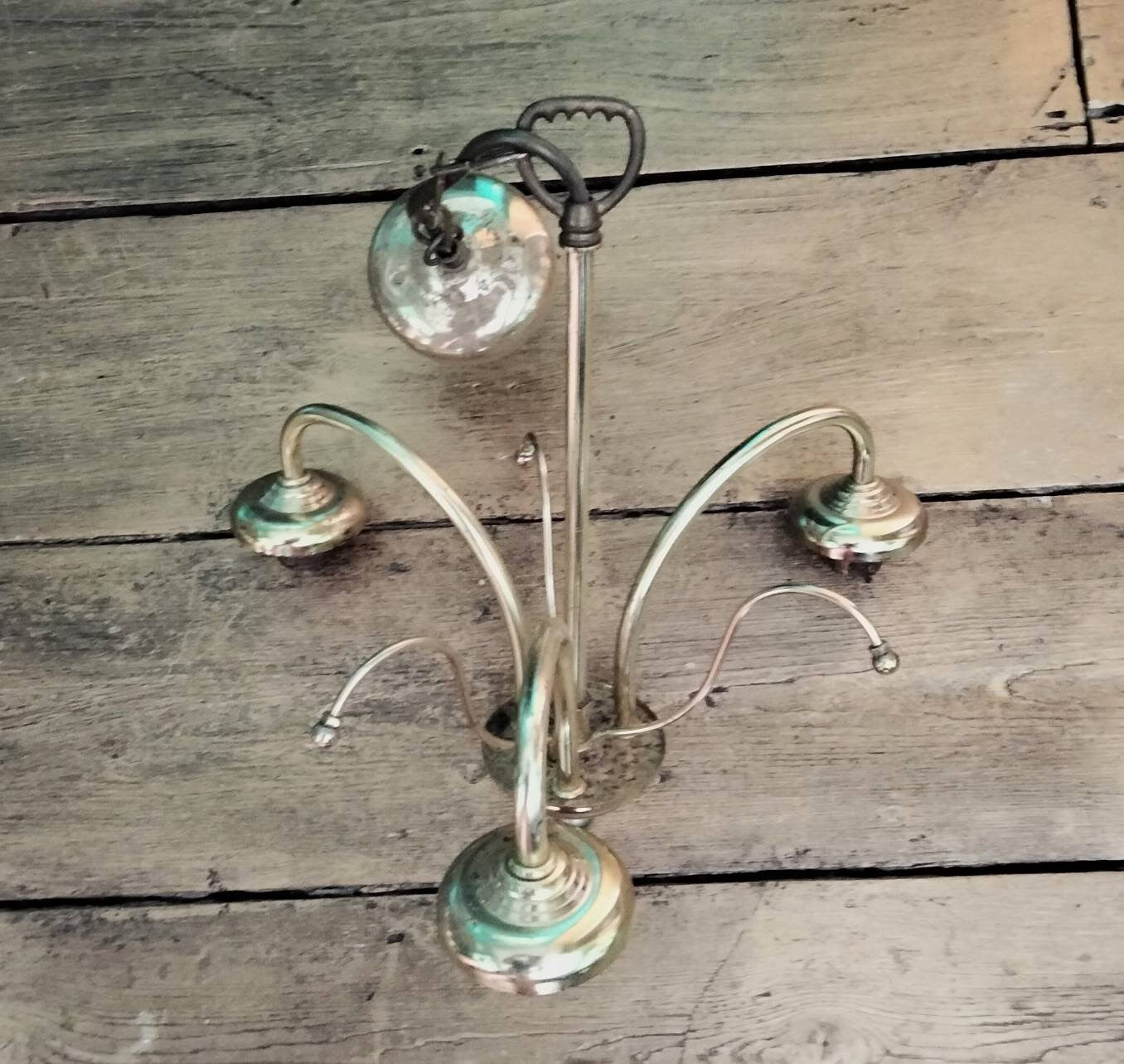 Late 20th Century Vogue Gold Brass 3 Arm Ceiling Light Chandelier