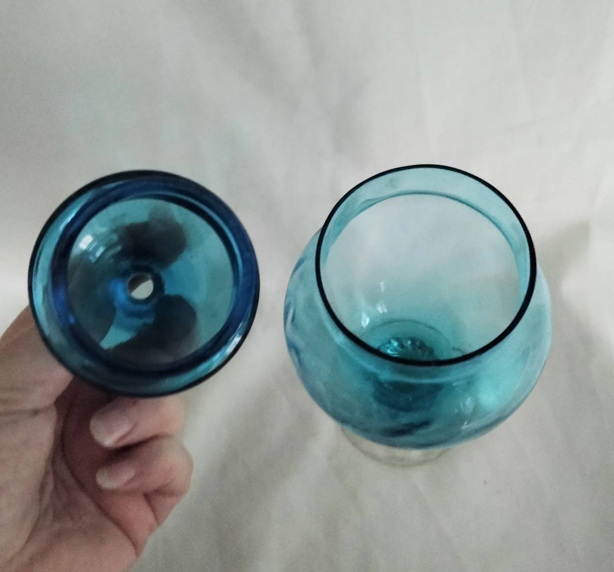 Mid century Empoli Italian blue glass twist lidded vase