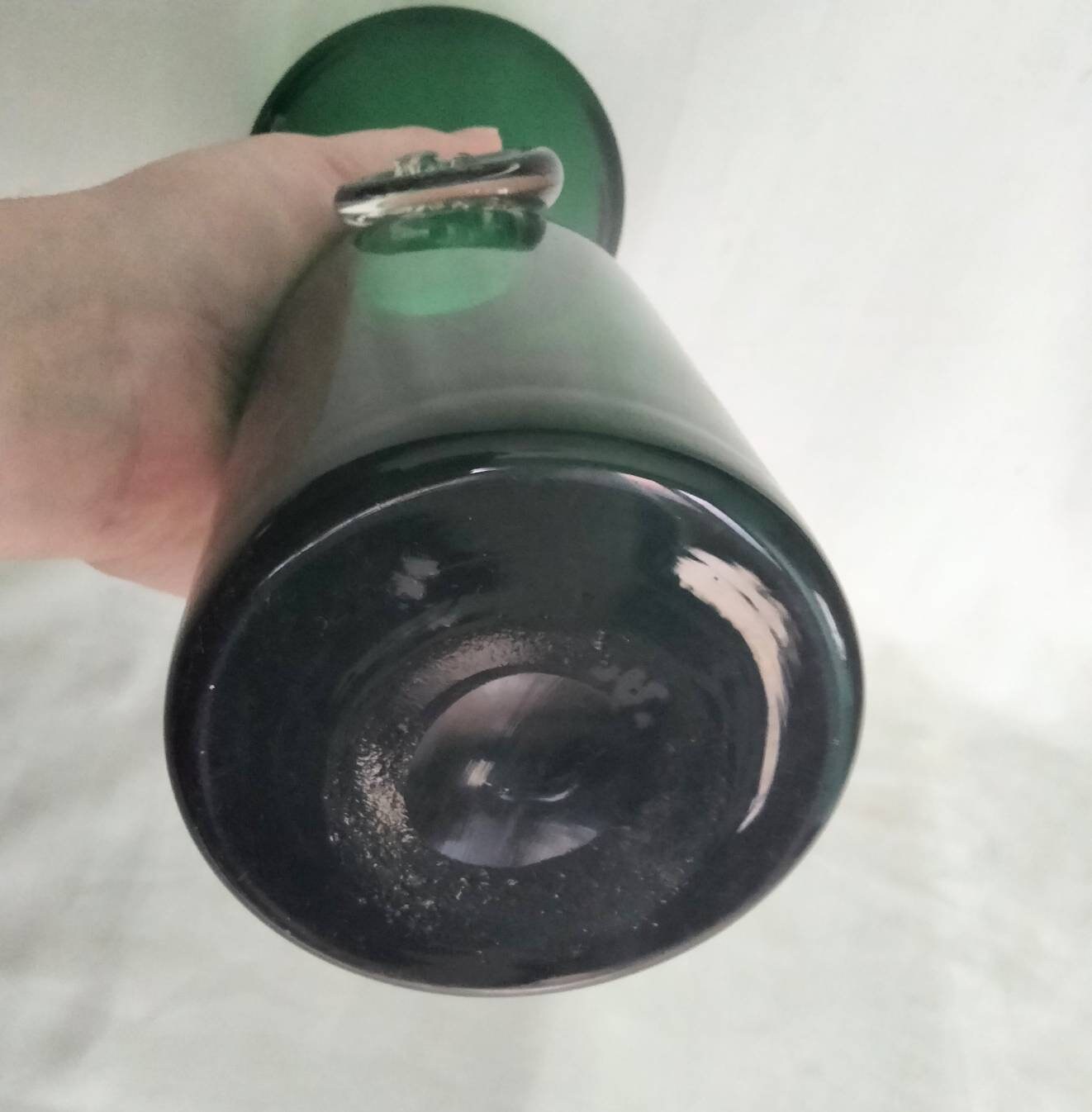 Mid century hand blown green glass wine carafe