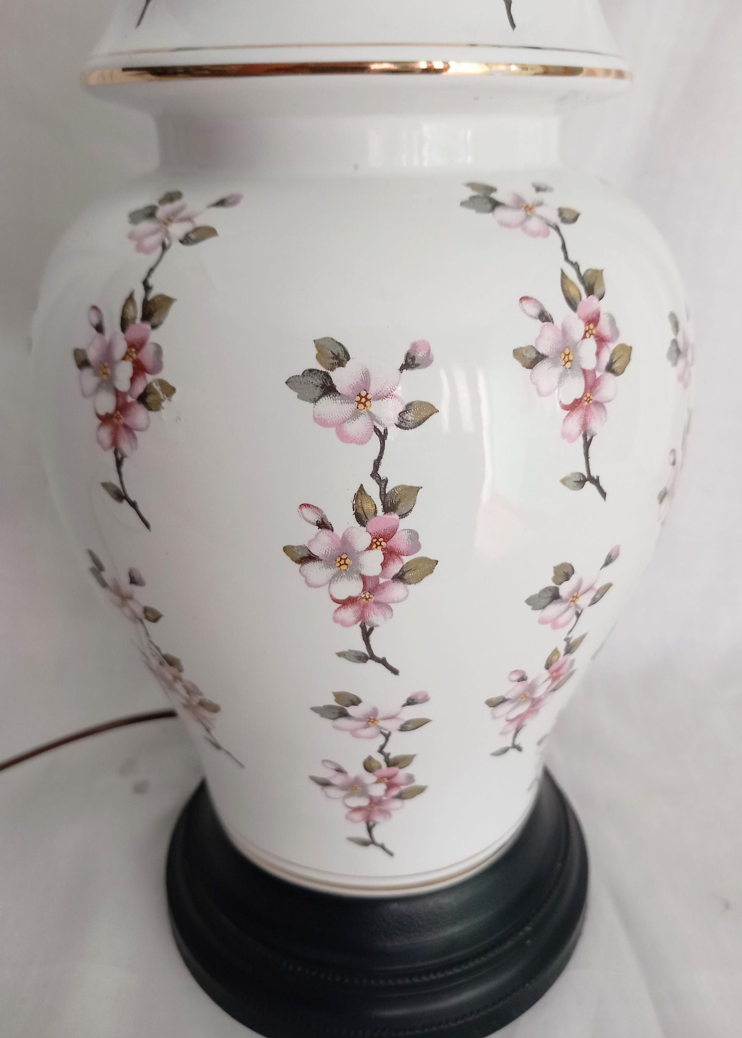 1980s Pink Flower Pattern Ginger Jar Ceramic table lamp 14.25"